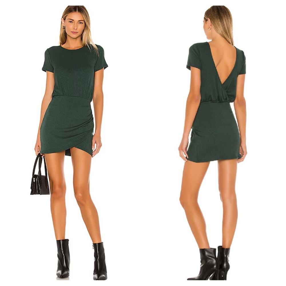 NEW Lovers + Friends Jenner Mini Dress Womens Small Forest Green Ribbed